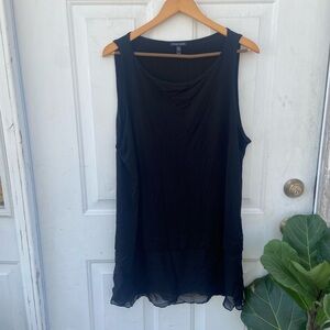 Eileen Fisher Black Tank Top with Ruffle Hem